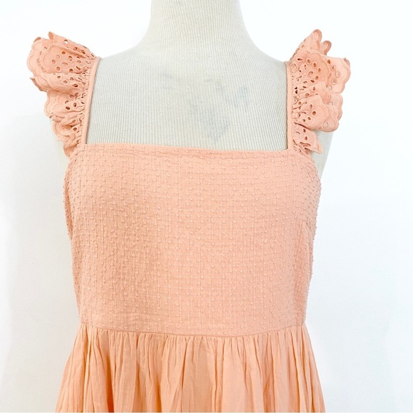 Apiece Apart 100% cotton light peach midi dress with ruffle shoulder straps - Picture 5 of 12